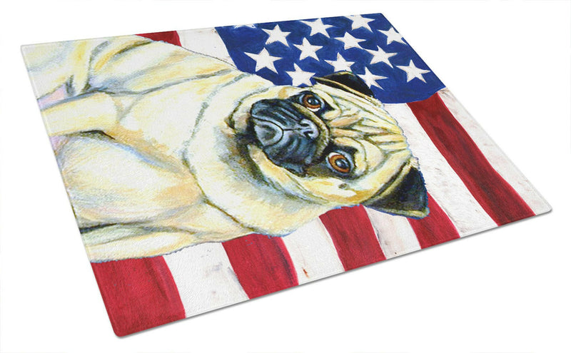 USA American Flag with Pug Glass Cutting Board Large