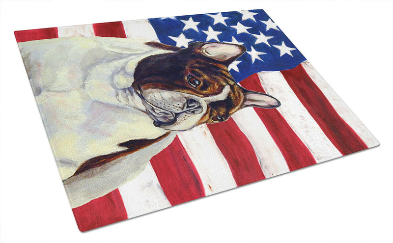 USA American Flag with French Bulldog Glass Cutting Board Large