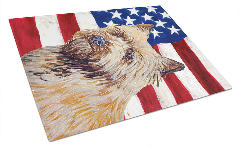 USA American Flag with Cairn Terrier Glass Cutting Board Large