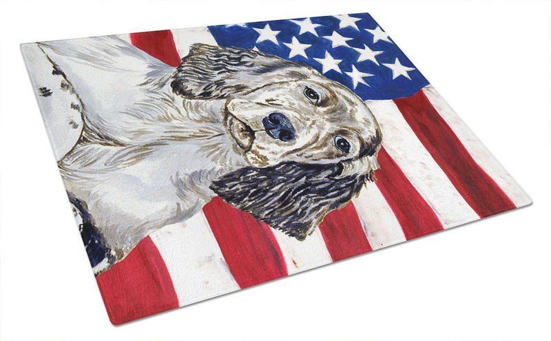 USA American Flag with English Setter Glass Cutting Board Large