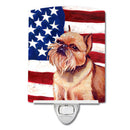 USA American Flag with Brussels Griffon Ceramic Night Light Compact, UL-Certified, Ideal for Bedroom, Bathroom, Nursery, Hallway, Kitchen, 6x4x3, Multicolor