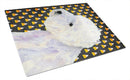 Westie Candy Corn Halloween Portrait Cutting Board Tempered Glass Kitchen Cutting Surface, Heat Resistant Chopping, Non-Slip Feet, Food Prep & Serving
