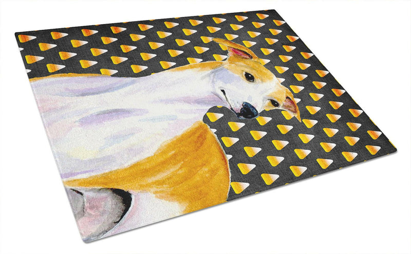 Whippet Candy Corn Halloween Portrait Glass Cutting Board Large