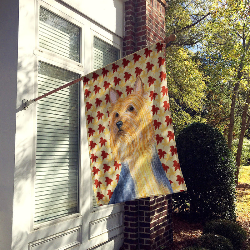 Silky Terrier Fall Leaves Portrait Flag Canvas House Size