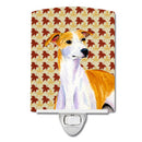 Whippet Fall Leaves Portrait Ceramic Night Light Compact, UL-Certified, Ideal for Bedroom, Bathroom, Nursery, Hallway, Kitchen, 6x4x3, Multicolor