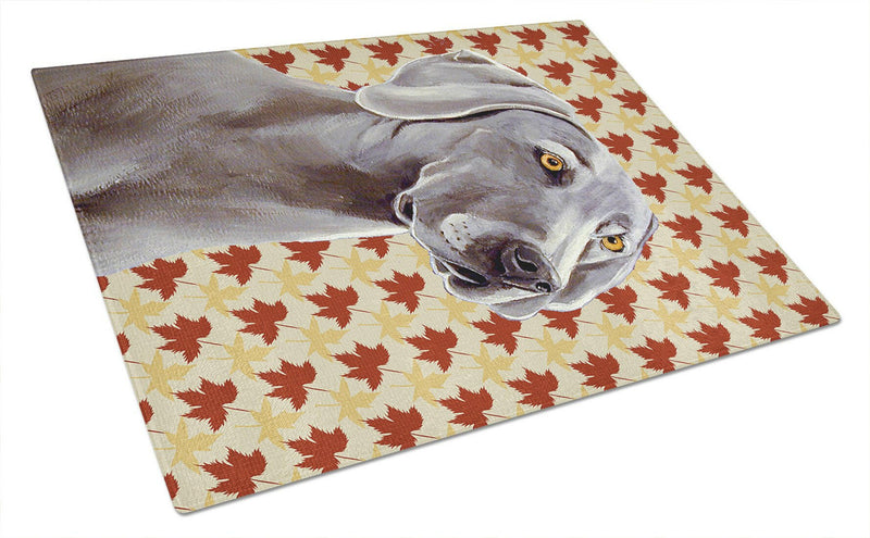 Weimaraner Fall Leaves Portrait Glass Cutting Board Large