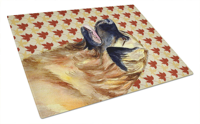 Leonberger Fall Leaves Portrait Glass Cutting Board Large