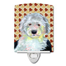Old English Sheepdog Fall Leaves Portrait Ceramic Night Light Compact, UL-Certified, Ideal for Bedroom, Bathroom, Nursery, Hallway, Kitchen, 6x4x3, Multicolor