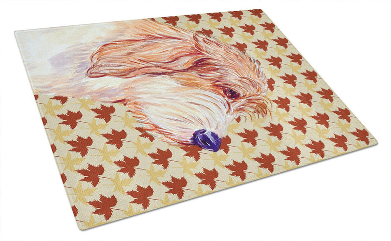 Petit Basset Griffon Vendeen Fall Leaves Portrait Glass Cutting Board Large