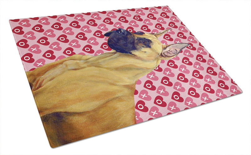 Great Dane Hearts Love and Valentine's Day Portrait Glass Cutting Board Large