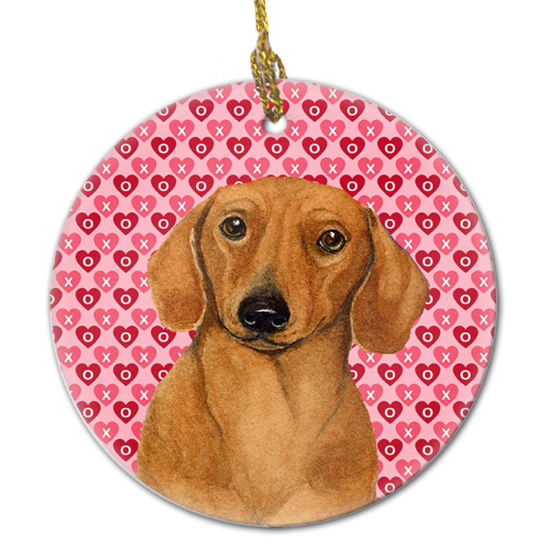 Dachshund Valentine's Love and Hearts Ceramic Ornament