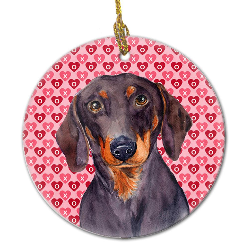 Dachshund Valentine's Love and Hearts Ceramic Ornament