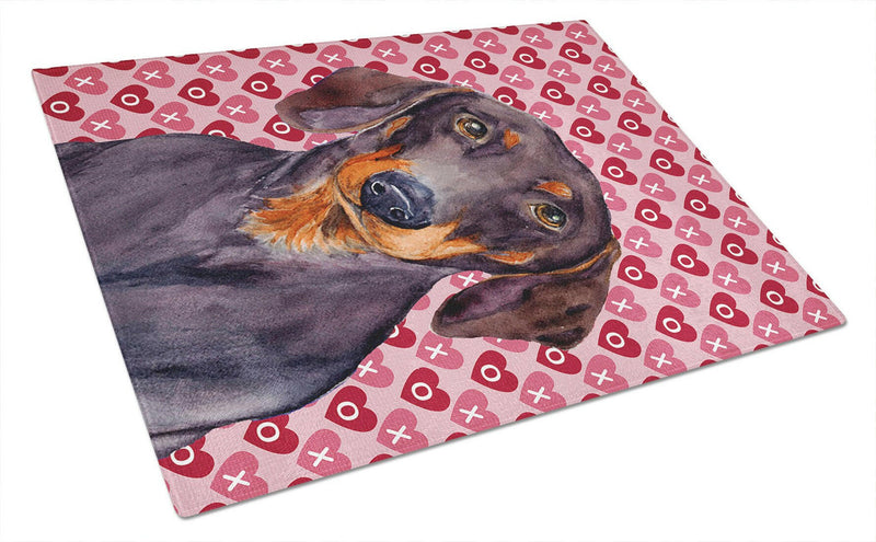 Dachshund Hearts Love and Valentine's Day Portrait Glass Cutting Boards – Durable, Decorative Kitchen Art Large