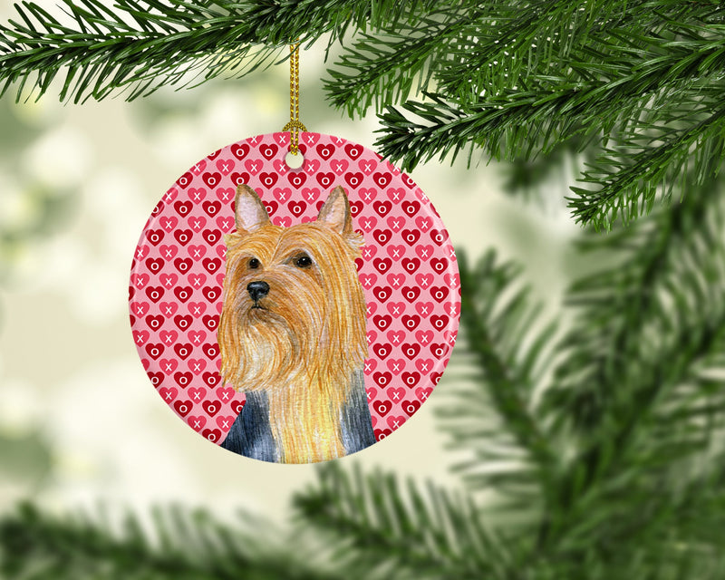 Silky Terrier Valentine's Love and Hearts Ceramic Ornament