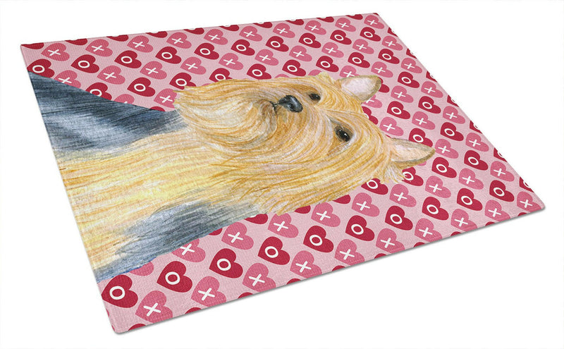 Silky Terrier Hearts Love and Valentine's Day Glass Cutting Boards – Durable, Decorative Kitchen Art Large