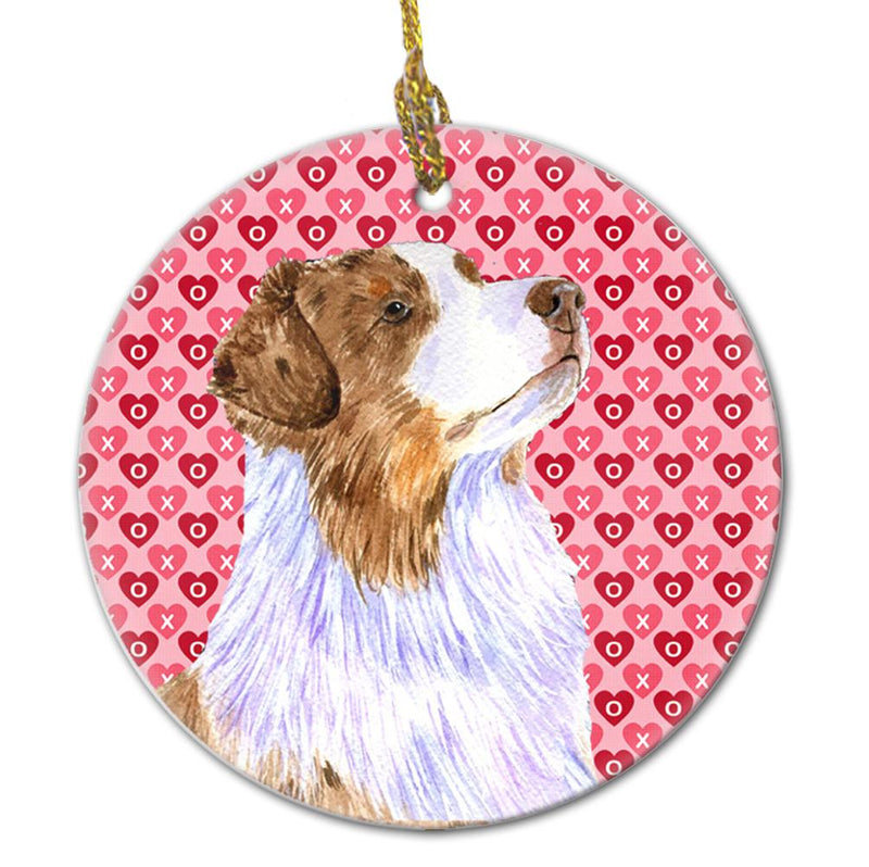 Australian Shepherd Valentine's Love and Hearts Ceramic Ornament