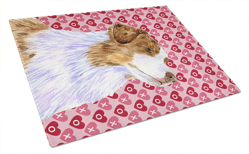 Australian Shepherd Hearts Love and Valentine's Day Glass Cutting Board Large