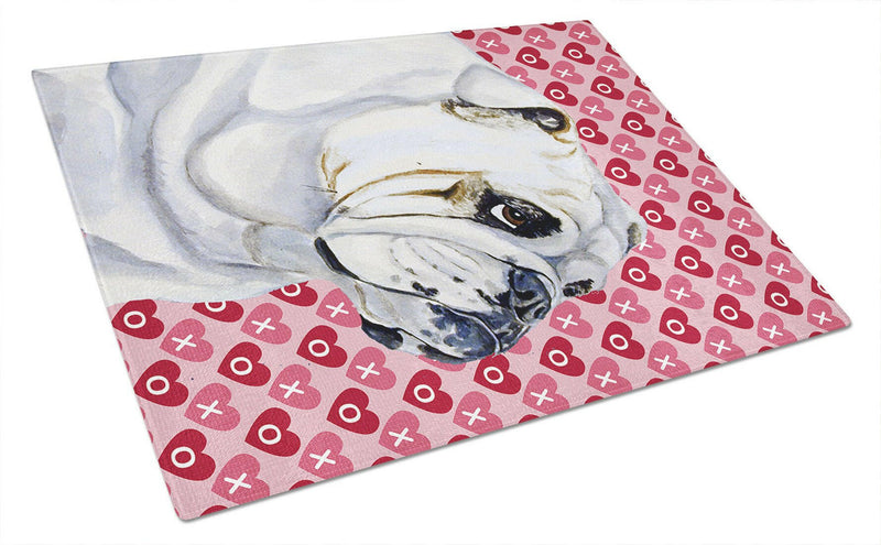 Bulldog English Hearts Love and Valentine's Day Glass Cutting Boards – Durable, Decorative Kitchen Art Large
