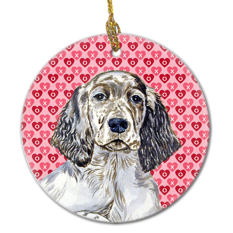 English Setter Valentine's Love and Hearts Ceramic Ornament
