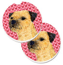 Border Terrier Hearts Love and Valentine's Day Portrait Car Coasters – Set of 2 - Absorbent Stone with Fun & Functional Artwork LH9143CARC
