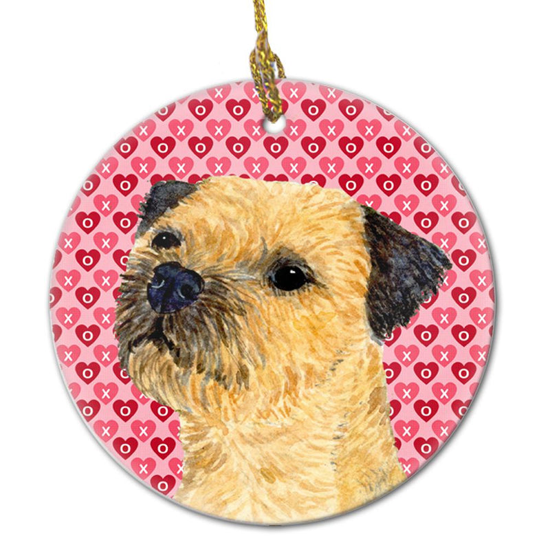 Border Terrier Valentine's Love and Hearts Ceramic Ornament