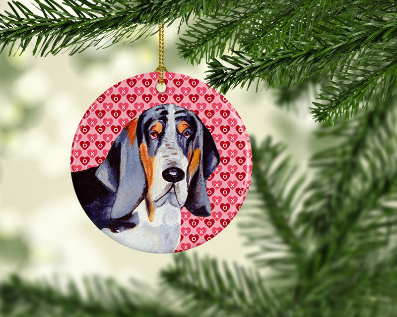 Basset Hound Valentine's Love and Hearts Ceramic Ornament