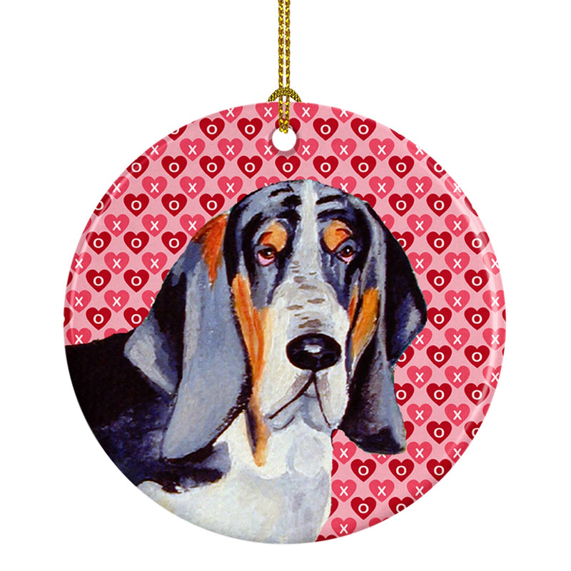 Basset Hound Valentine's Love and Hearts Ceramic Ornament