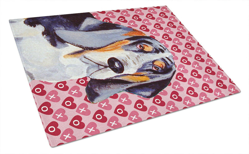 Basset Hound Hearts Love and Valentine's Day Portrait Glass Cutting Board Large