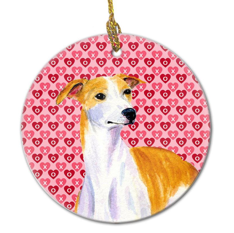 Whippet Valentine's Love and Hearts Ceramic Ornament