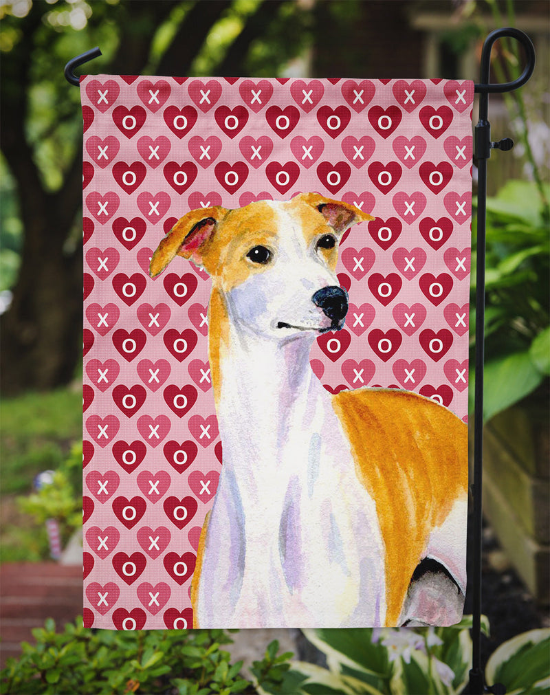 Whippet Hearts Love and Valentine's Day Portrait Flag Garden Size