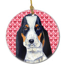Basset Hound Valentine's Love and Hearts Ceramic Ornament