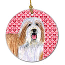 Bearded Collie Valentine's Love and Hearts Ceramic Ornament