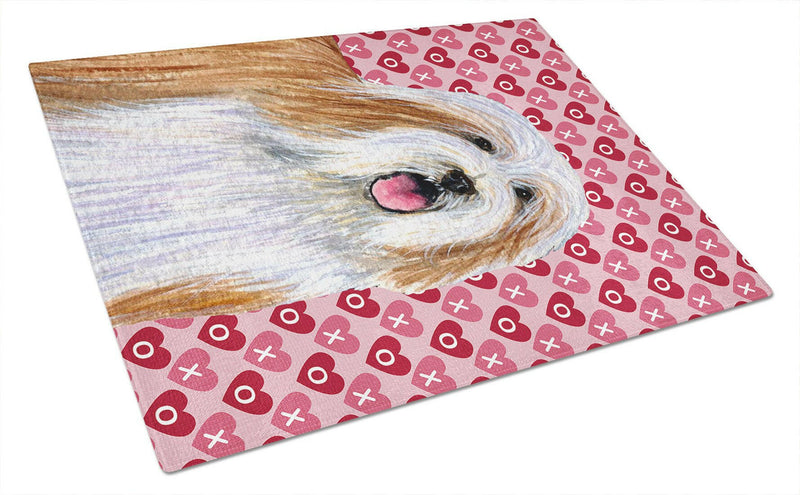 Bearded Collie Hearts Love and Valentine's Day Glass Cutting Board Large