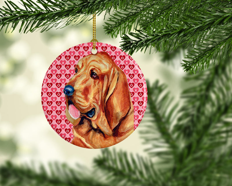 Bloodhound Valentine's Love and Hearts Ceramic Ornament