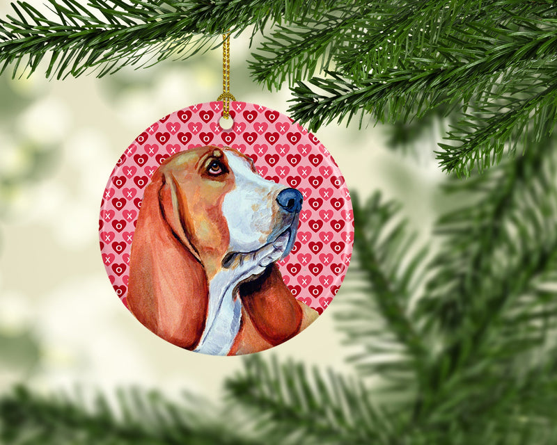 Basset Hound Valentine's Love and Hearts Ceramic Ornament