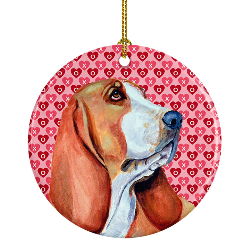 Basset Hound Valentine's Love and Hearts Ceramic Ornament