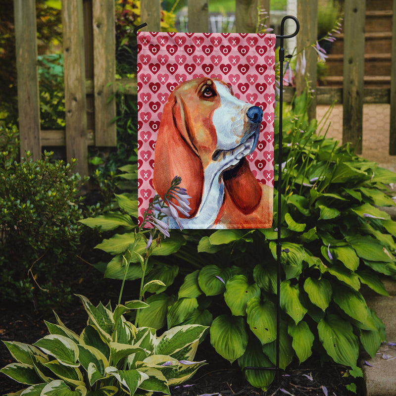 Basset Hound Hearts Love and Valentine's Day Portrait Flag Garden Size