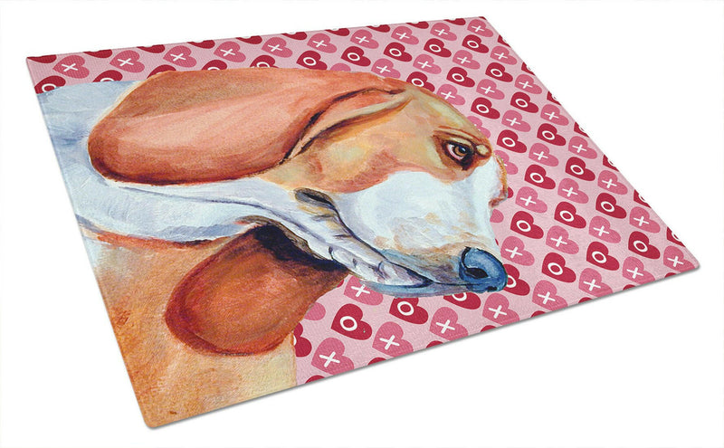 Basset Hound Hearts Love and Valentine's Day Portrait Glass Cutting Board Large