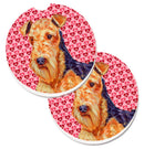 Airedale Hearts Love and Valentine's Day Portrait Car Coasters – Set of 2 - Absorbent Stone with Fun & Functional Artwork LH9156CARC