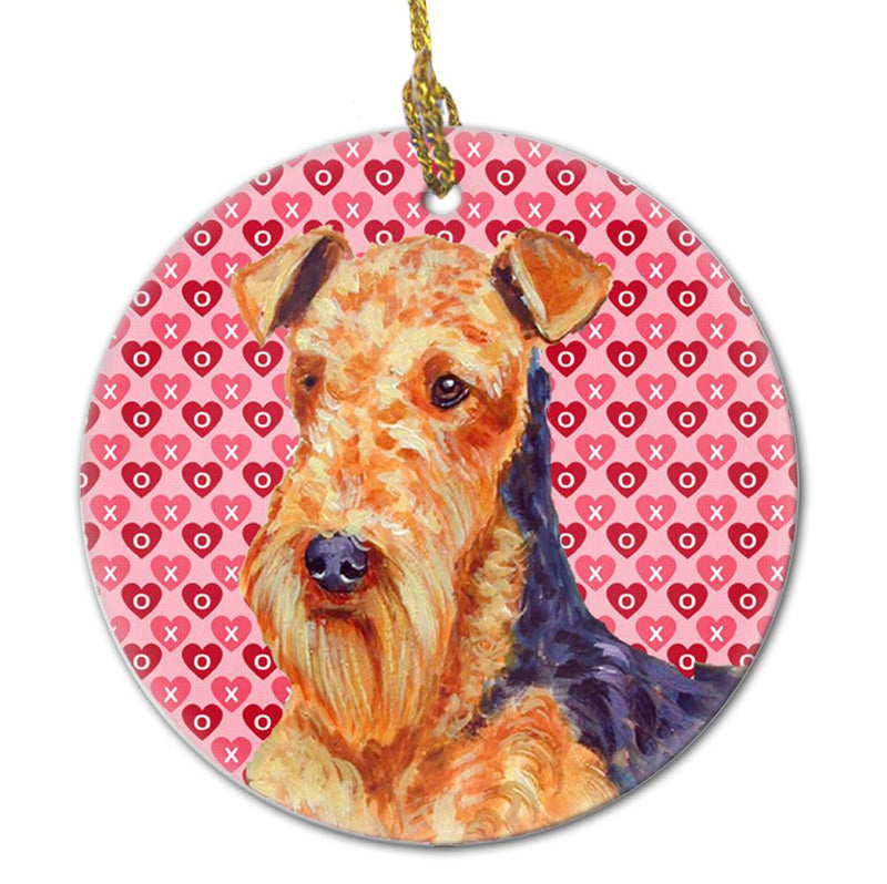 Airedale Valentine's Love and Hearts Ceramic Ornament