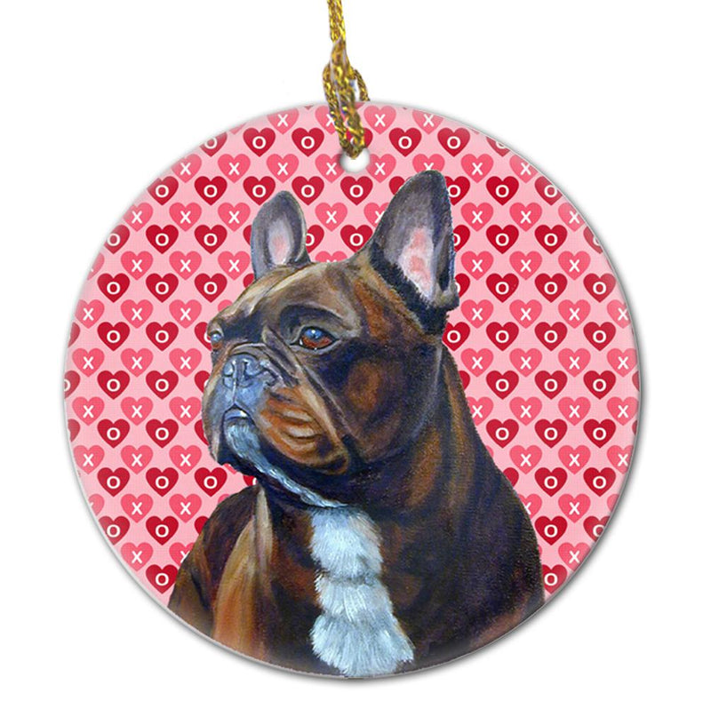 French Bulldog Valentine's Love and Hearts Ceramic Ornament