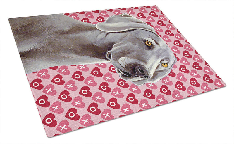 Weimaraner Hearts Love and Valentine's Day Portrait Glass Cutting Board Large