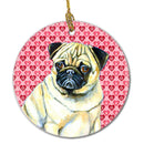 Pug Valentine's Love and Hearts Ceramic Ornament
