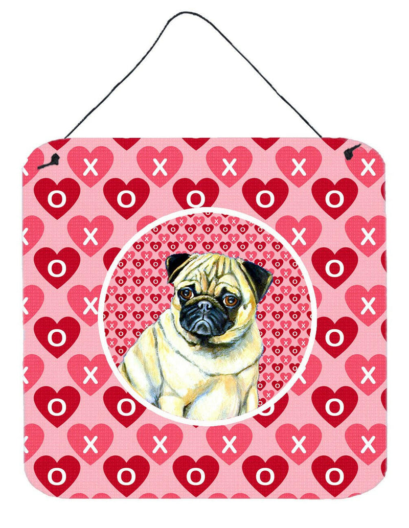 Pug Valentine's Love and Hearts Aluminium Metal Wall or Door Hanging Prints