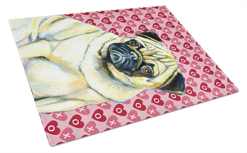 Pug Hearts Love and Valentine's Day Portrait Glass Cutting Board Large