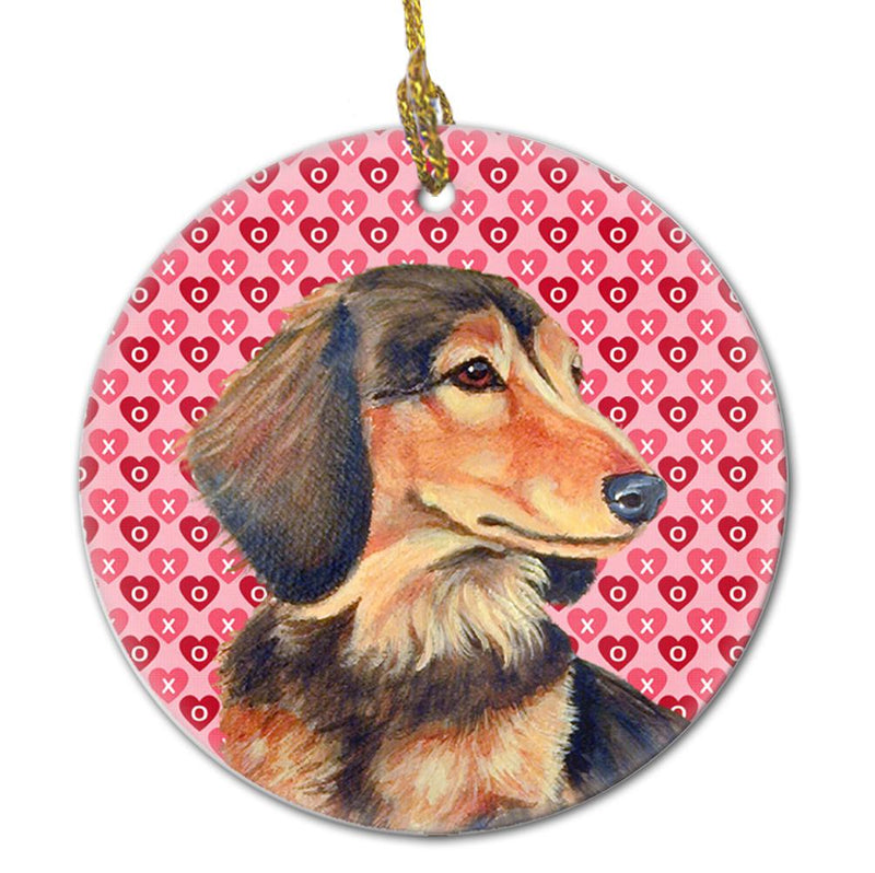 Dachshund Valentine's Love and Hearts Ceramic Ornament