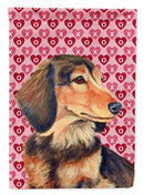Dachshund Hearts Love and Valentine's Day Portrait Garden Flag – Decorative Outdoor Yard Flag