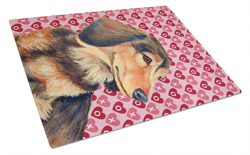 Dachshund Hearts Love and Valentine's Day Portrait Glass Cutting Boards – Durable, Decorative Kitchen Art Large