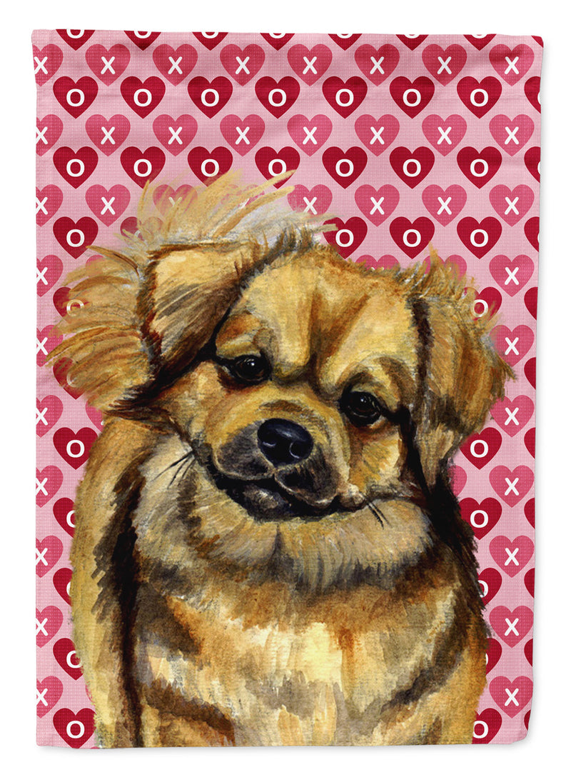 Tibetan Spaniel Hearts Love and Valentine's Day Portrait Flag Canvas House Size