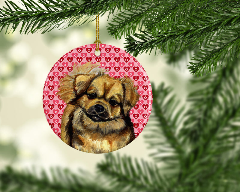 Tibetan Spaniel Valentine's Love and Hearts Ceramic Ornament